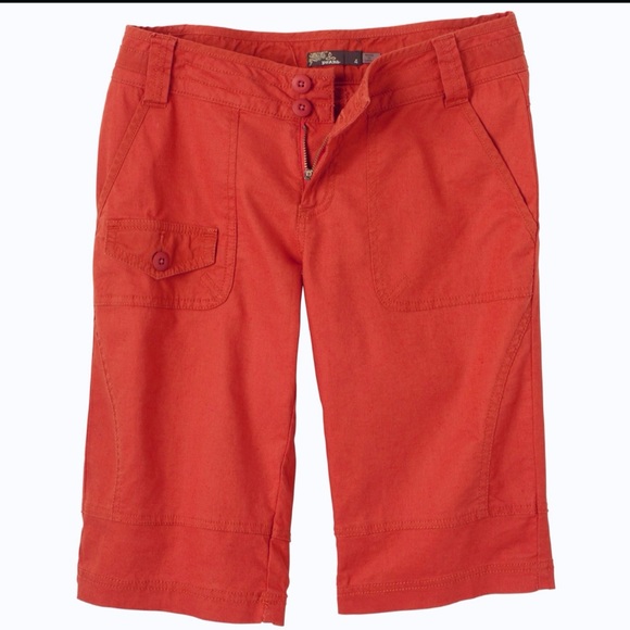 Prana Pants - Prana Kelly Knicker Walking Shorts Size 6 Orange-Red Bermuda Utility Linen Blend